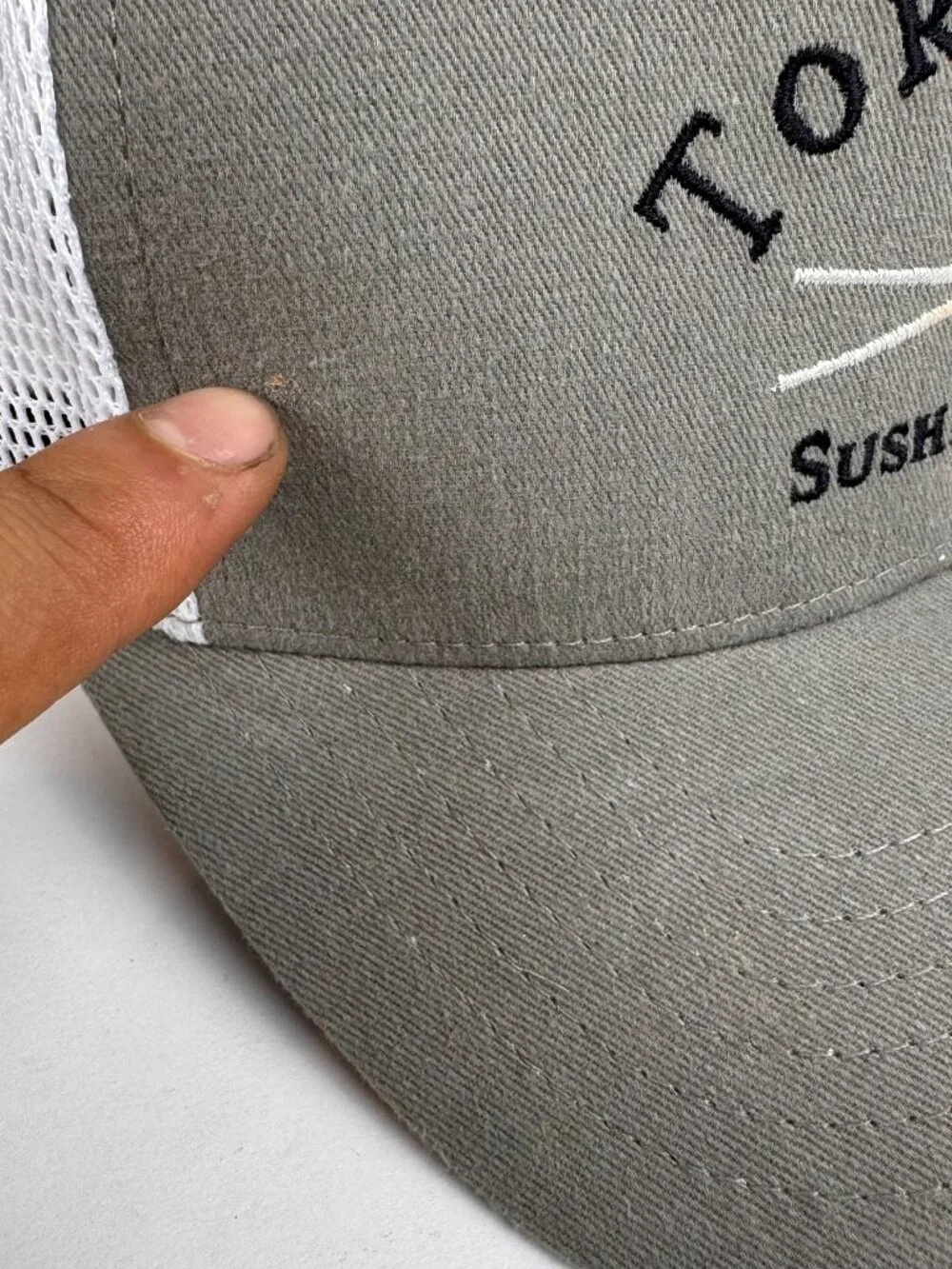 Toronto Sushi Club Trucker Hat Gray Mesh SnapbackCapEmbroidered Chopsticks Stain